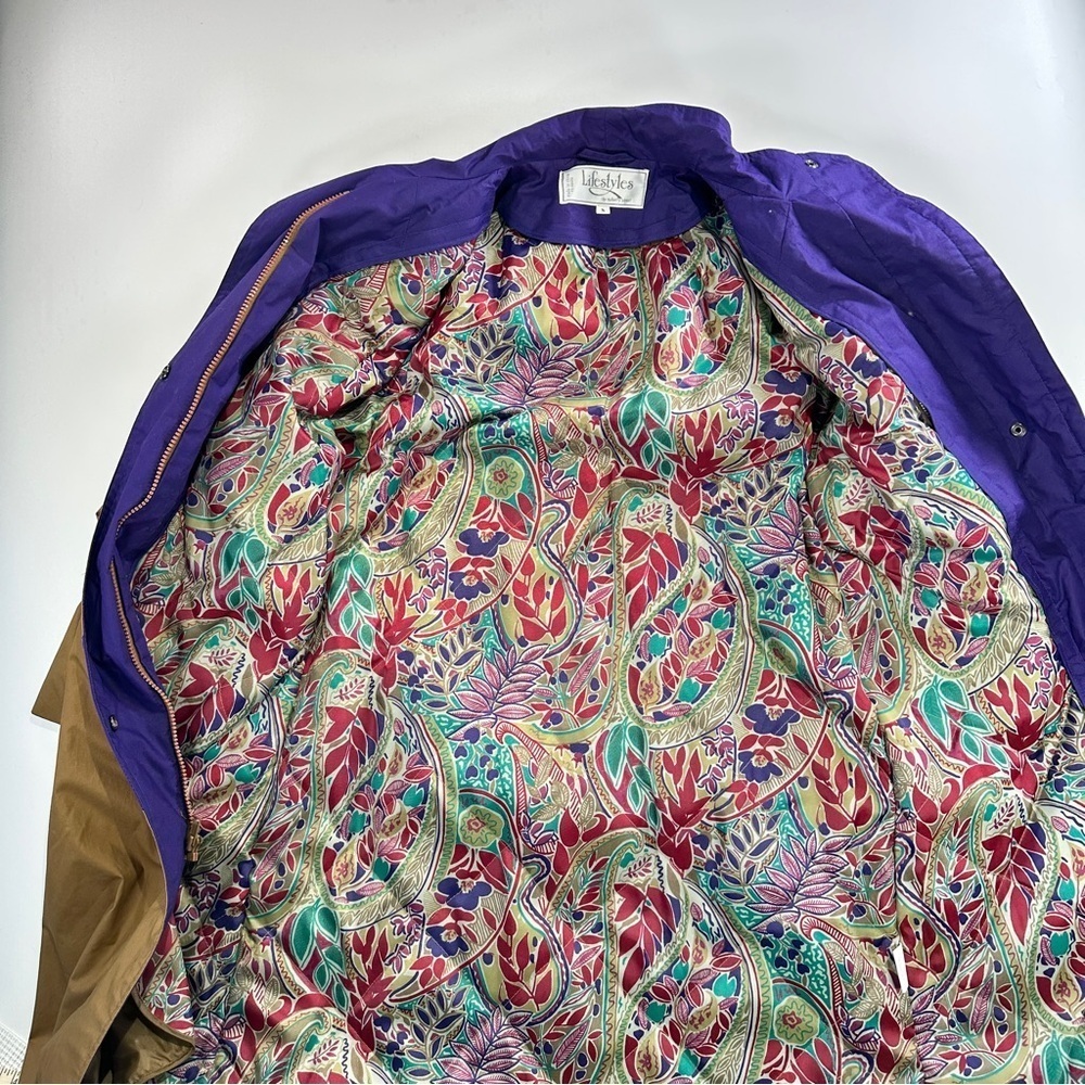 Lifestyles 90s Utility Long Coat Paisley Lining Size 8 - Picture 8 of 16